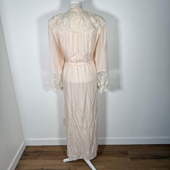 Vintage Linda 100% Silk & Lace Maxi Robe Long Coquette Romantic Light Pink M - Picture 4 of 16